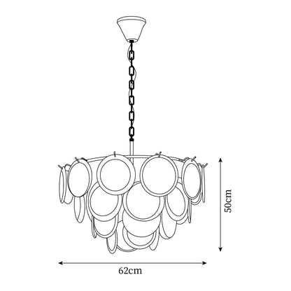 Delphine Glass Disc Chandelier, White Layered Shades with Metal Frame