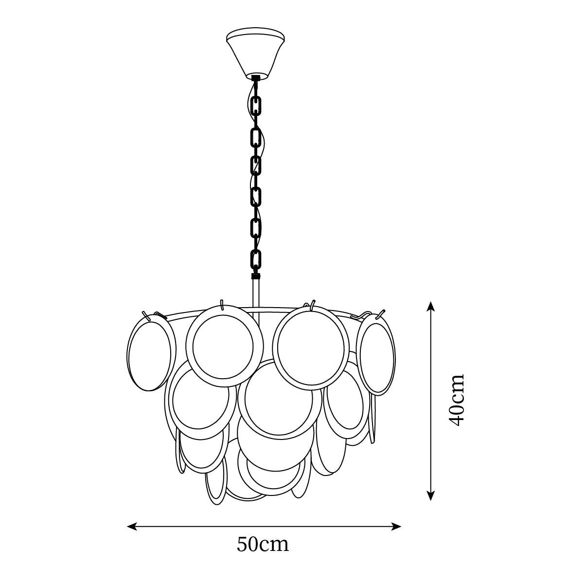 Delphine Glass Disc Chandelier, White Layered Shades with Metal Frame