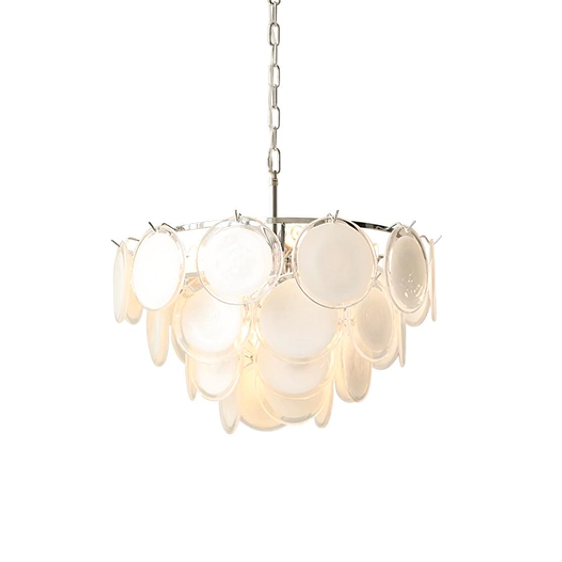 Delphine Glass Disc Chandelier, White Layered Shades with Metal Frame