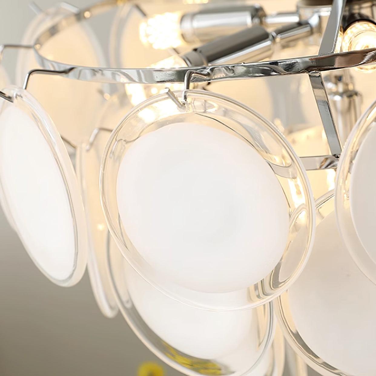 Delphine Glass Disc Chandelier, White Layered Shades with Metal Frame