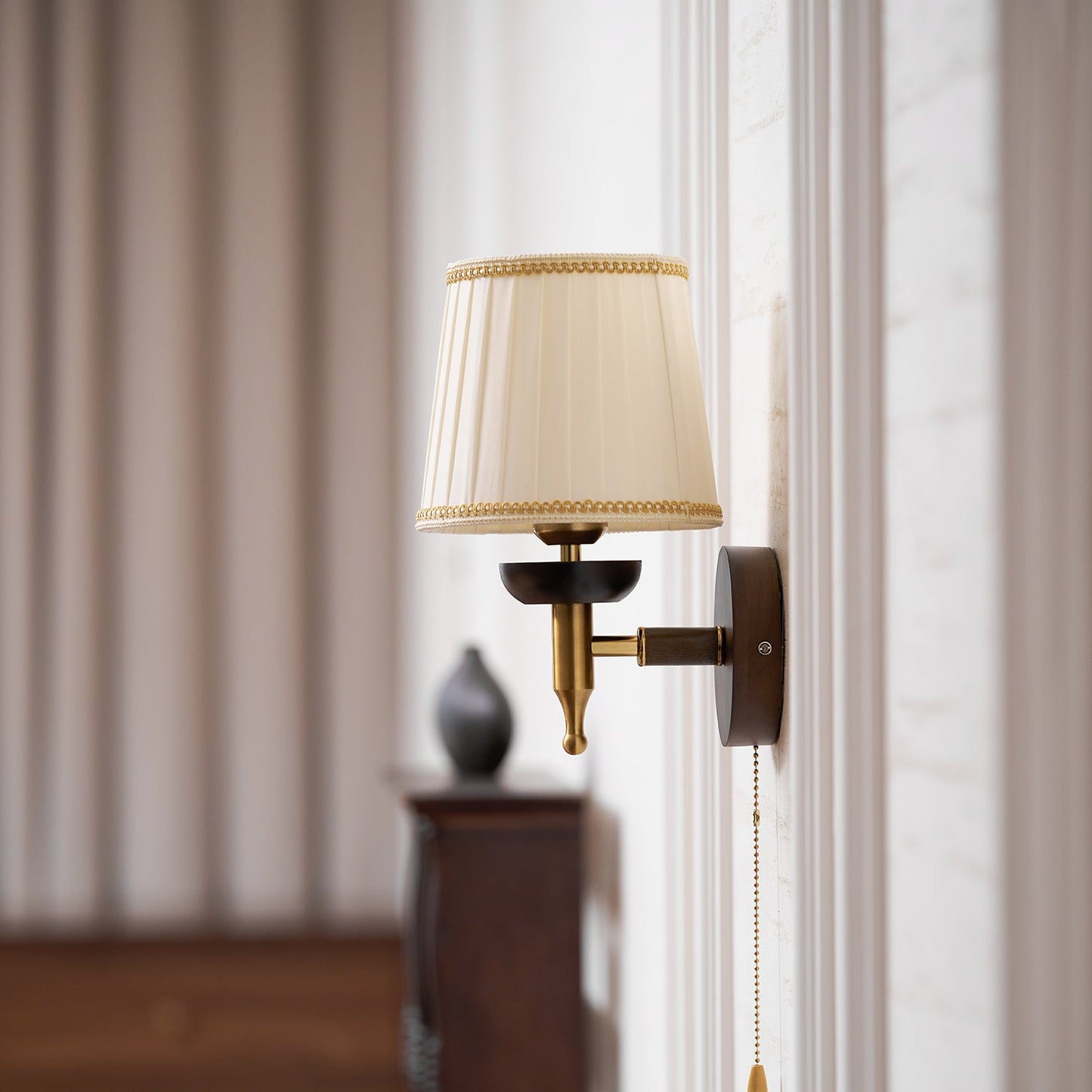 Isabelle Blixen Wall Lamp Wood and Fabric Classic Lighting