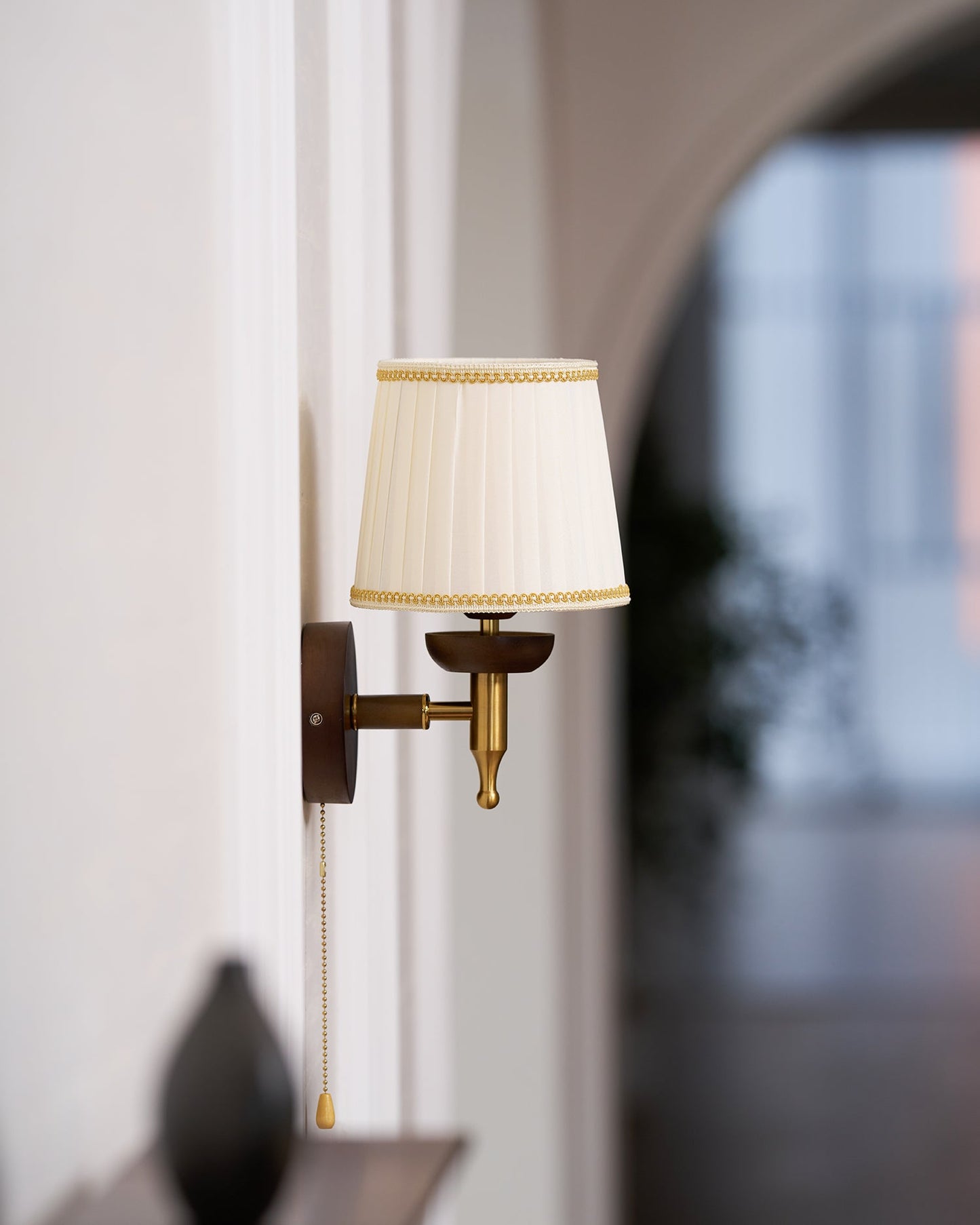 Isabelle Blixen Wall Lamp Wood and Fabric Classic Lighting