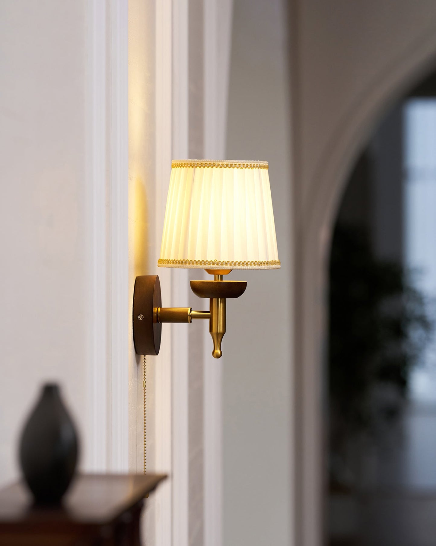 Isabelle Blixen Wall Lamp Wood and Fabric Classic Lighting
