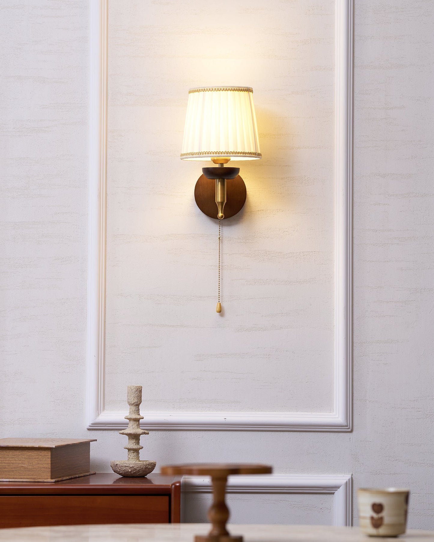 Isabelle Blixen Wall Lamp Wood and Fabric Classic Lighting