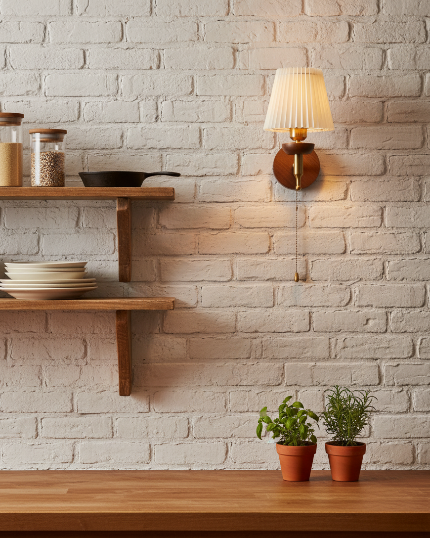 Isabelle Blixen Wall Lamp Wood and Fabric Classic Lighting