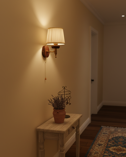 Isabelle Blixen Wall Lamp Wood and Fabric Classic Lighting
