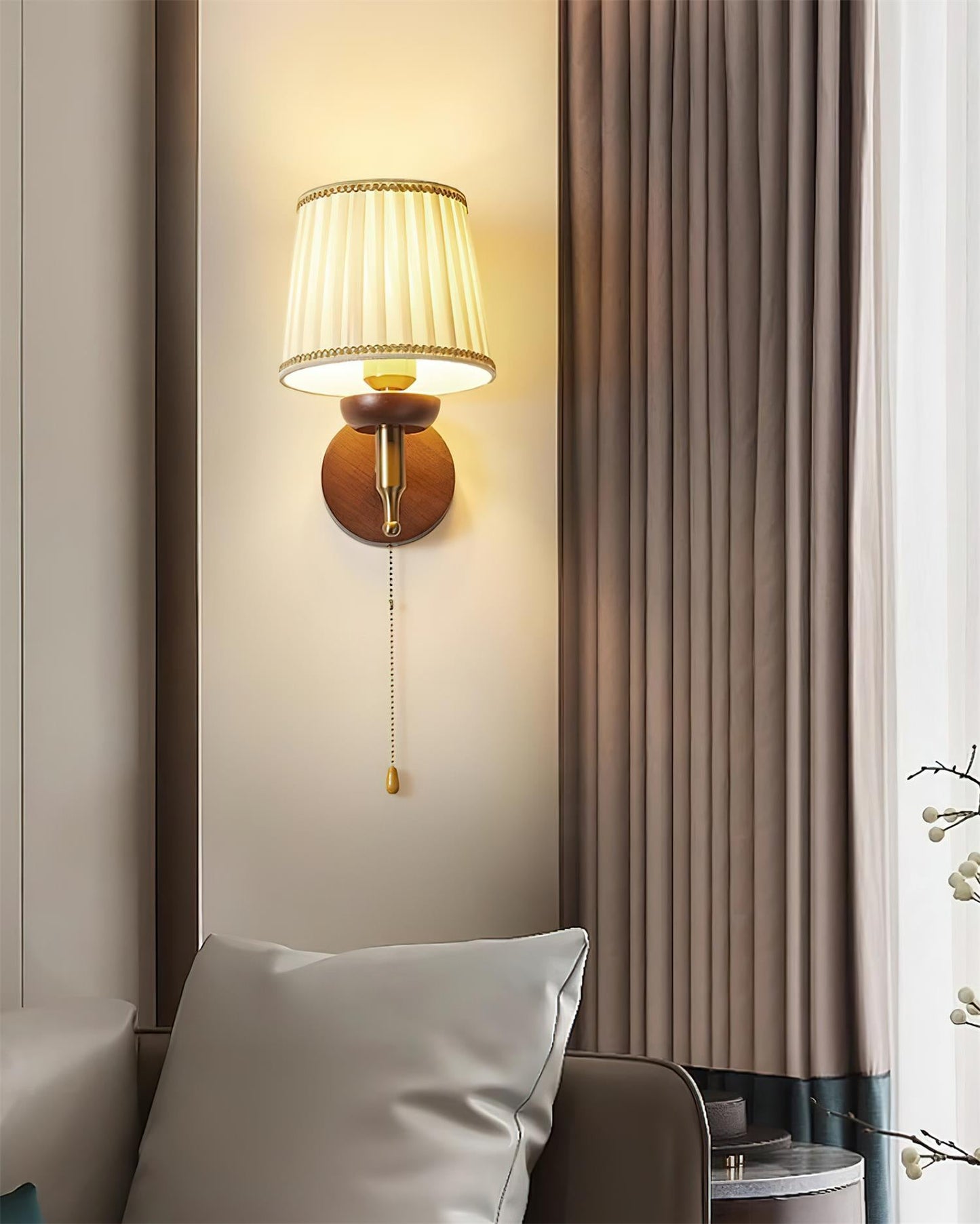 Isabelle Blixen Wall Lamp Wood and Fabric Classic Lighting