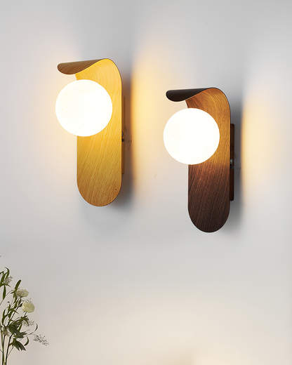 Amélie Carlyle Wall Lamp with Frosted Globe and Wood Base