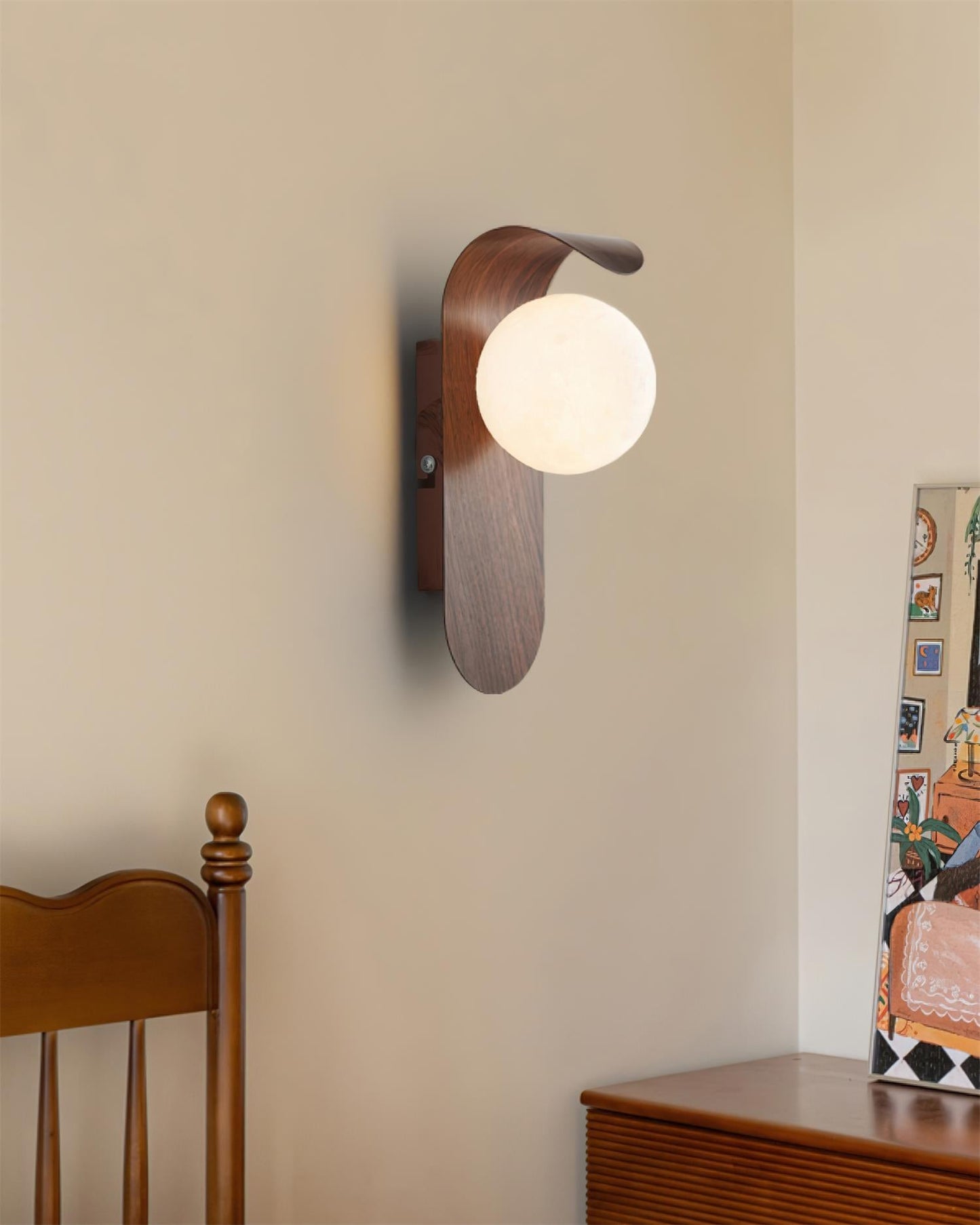 Amélie Carlyle Wall Lamp with Frosted Globe and Wood Base