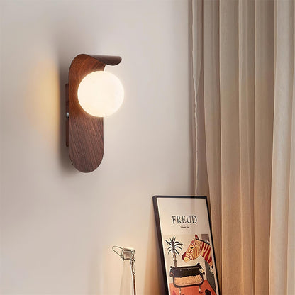 Amélie Carlyle Wall Lamp with Frosted Globe and Wood Base