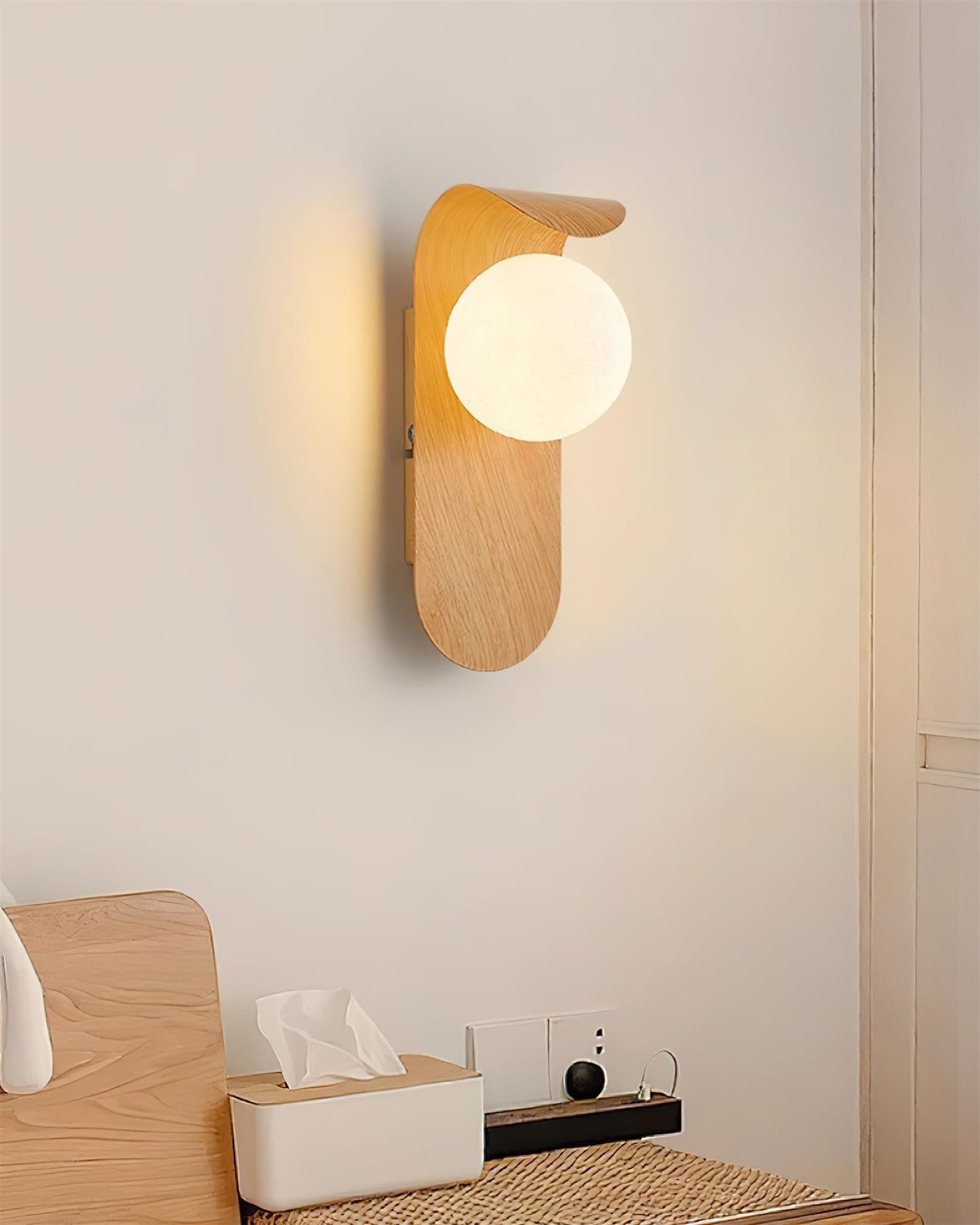 Amélie Carlyle Wall Lamp with Frosted Globe and Wood Base