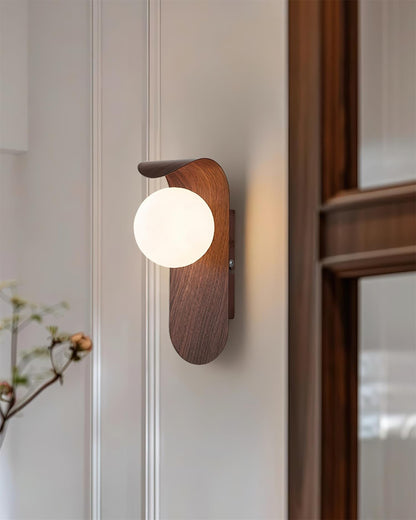 Amélie Carlyle Wall Lamp with Frosted Globe and Wood Base