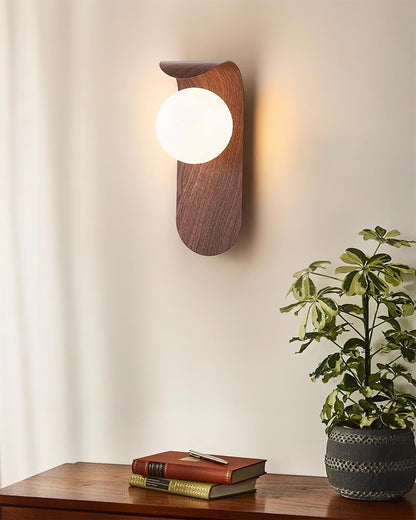 Amélie Carlyle Wall Lamp with Frosted Globe and Wood Base