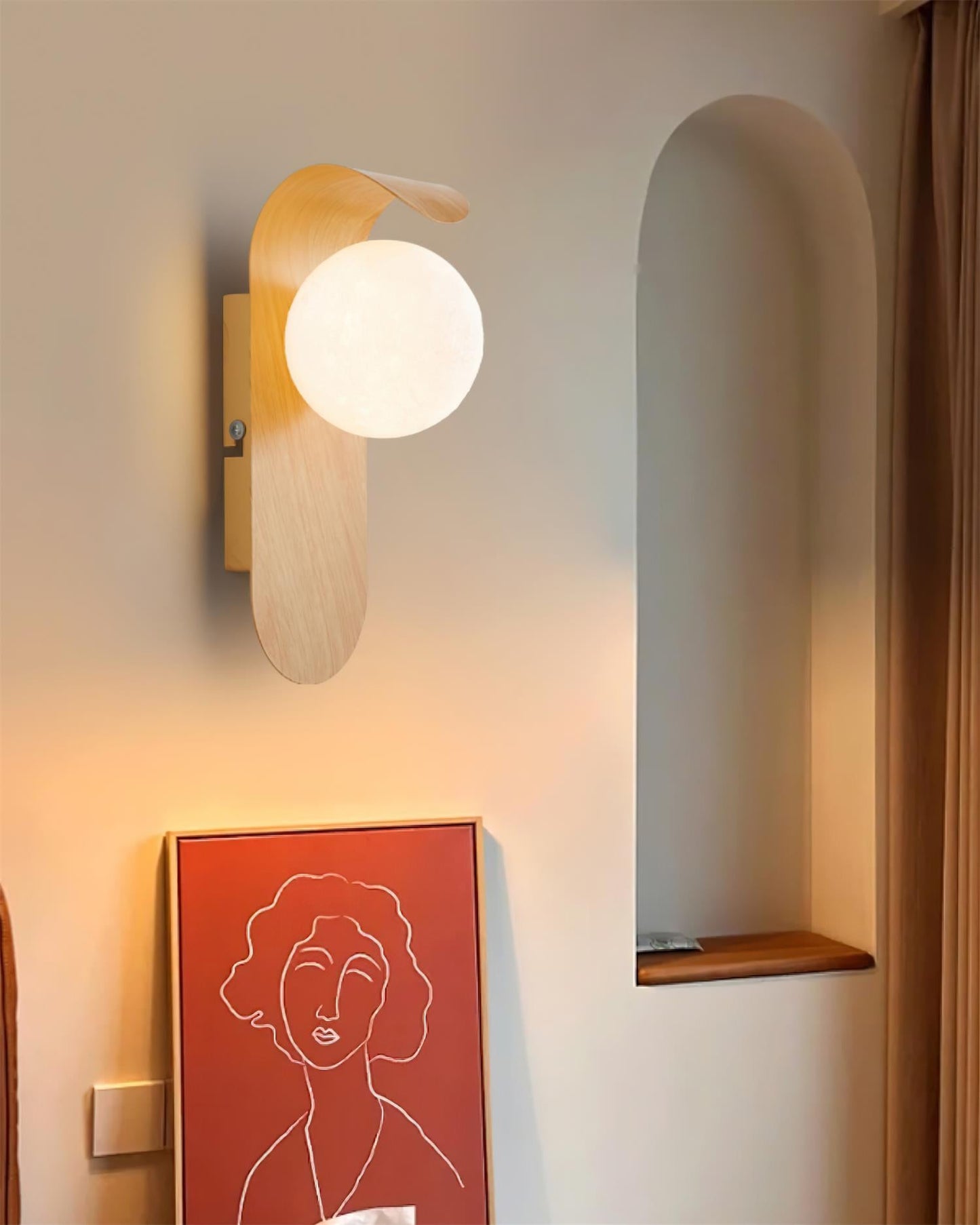 Amélie Carlyle Wall Lamp with Frosted Globe and Wood Base
