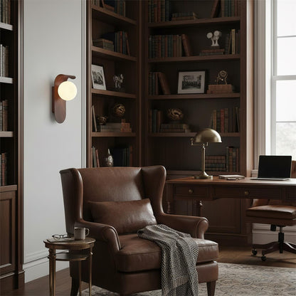Amélie Carlyle Wall Lamp with Frosted Globe and Wood Base