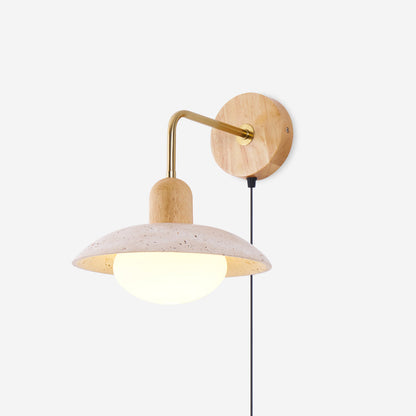 Amélie Carolia Wall Lamp Metal Wood and Travertine LED Lighting