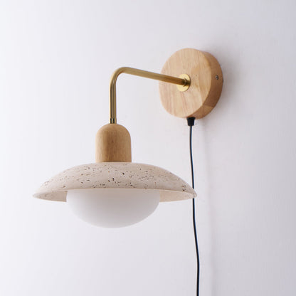 Amélie Carolia Wall Lamp Metal Wood and Travertine LED Lighting