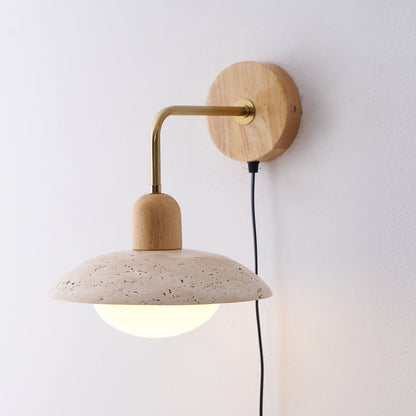 Amélie Carolia Wall Lamp Metal Wood and Travertine LED Lighting