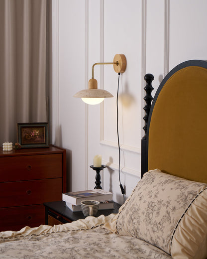 Amélie Carolia Wall Lamp Metal Wood and Travertine LED Lighting