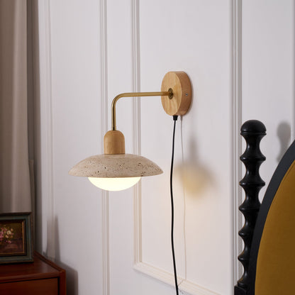 Amélie Carolia Wall Lamp Metal Wood and Travertine LED Lighting