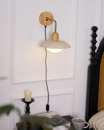 Amélie Carolia Wall Lamp Metal Wood and Travertine LED Lighting