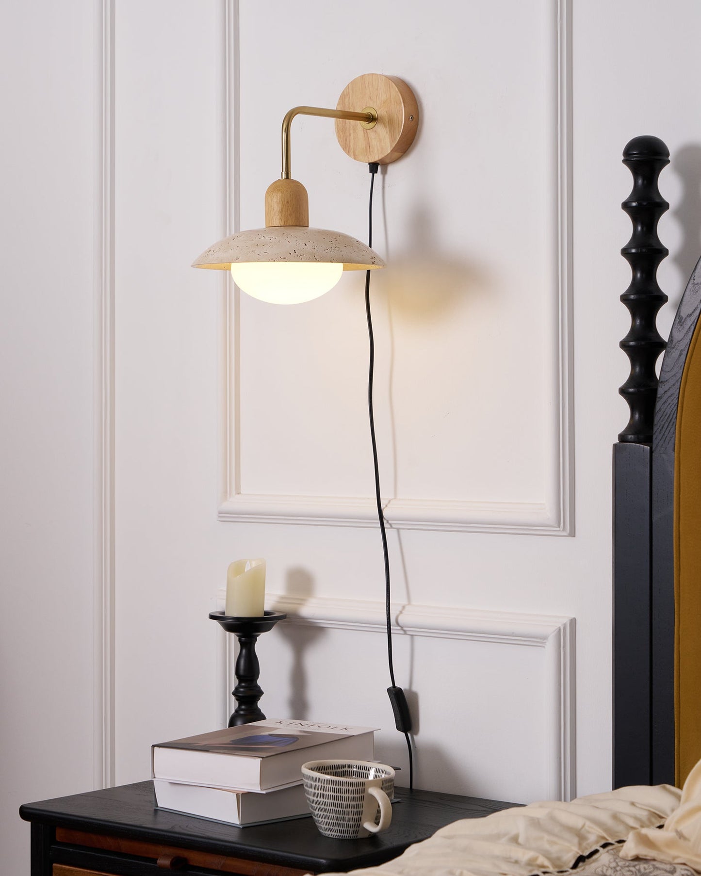 Amélie Carolia Wall Lamp Metal Wood and Travertine LED Lighting