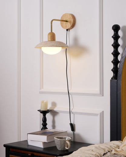 Amélie Carolia Wall Lamp Metal Wood and Travertine LED Lighting