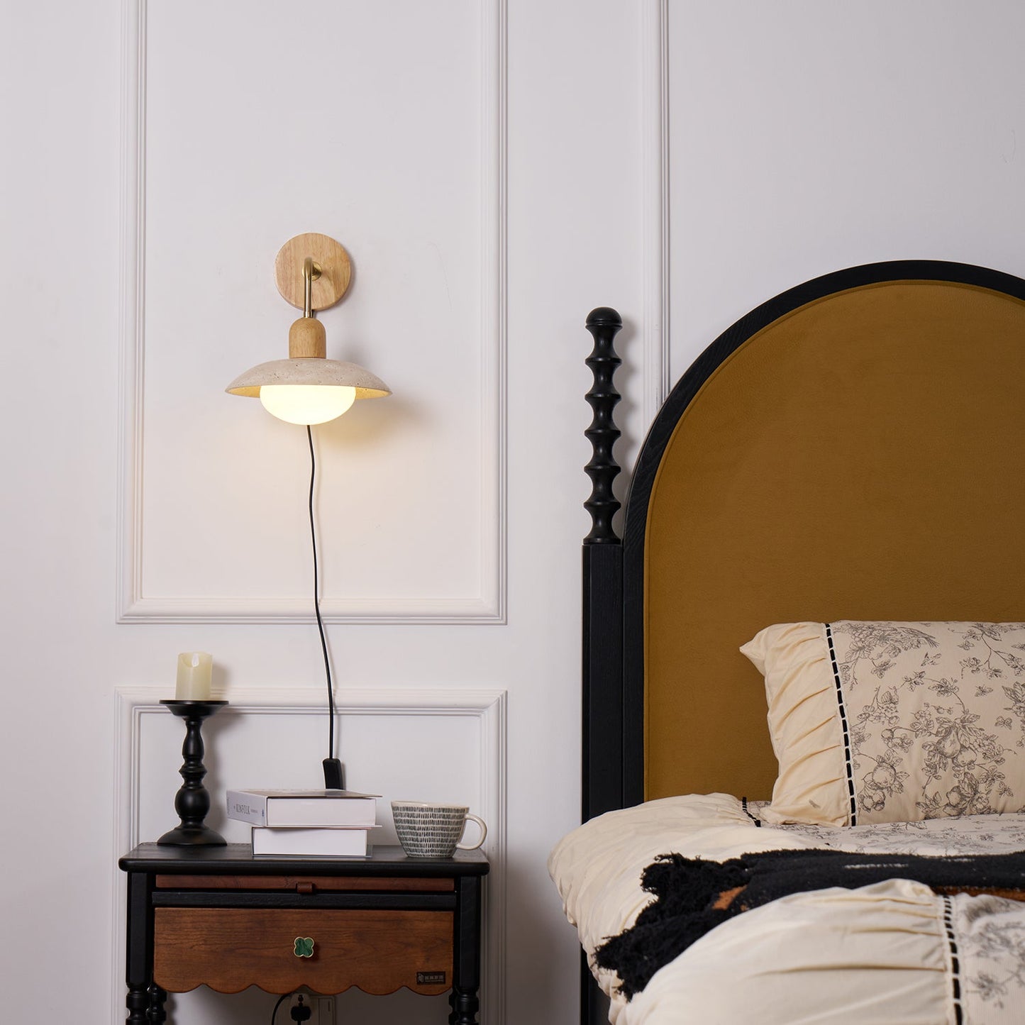 Amélie Carolia Wall Lamp Metal Wood and Travertine LED Lighting