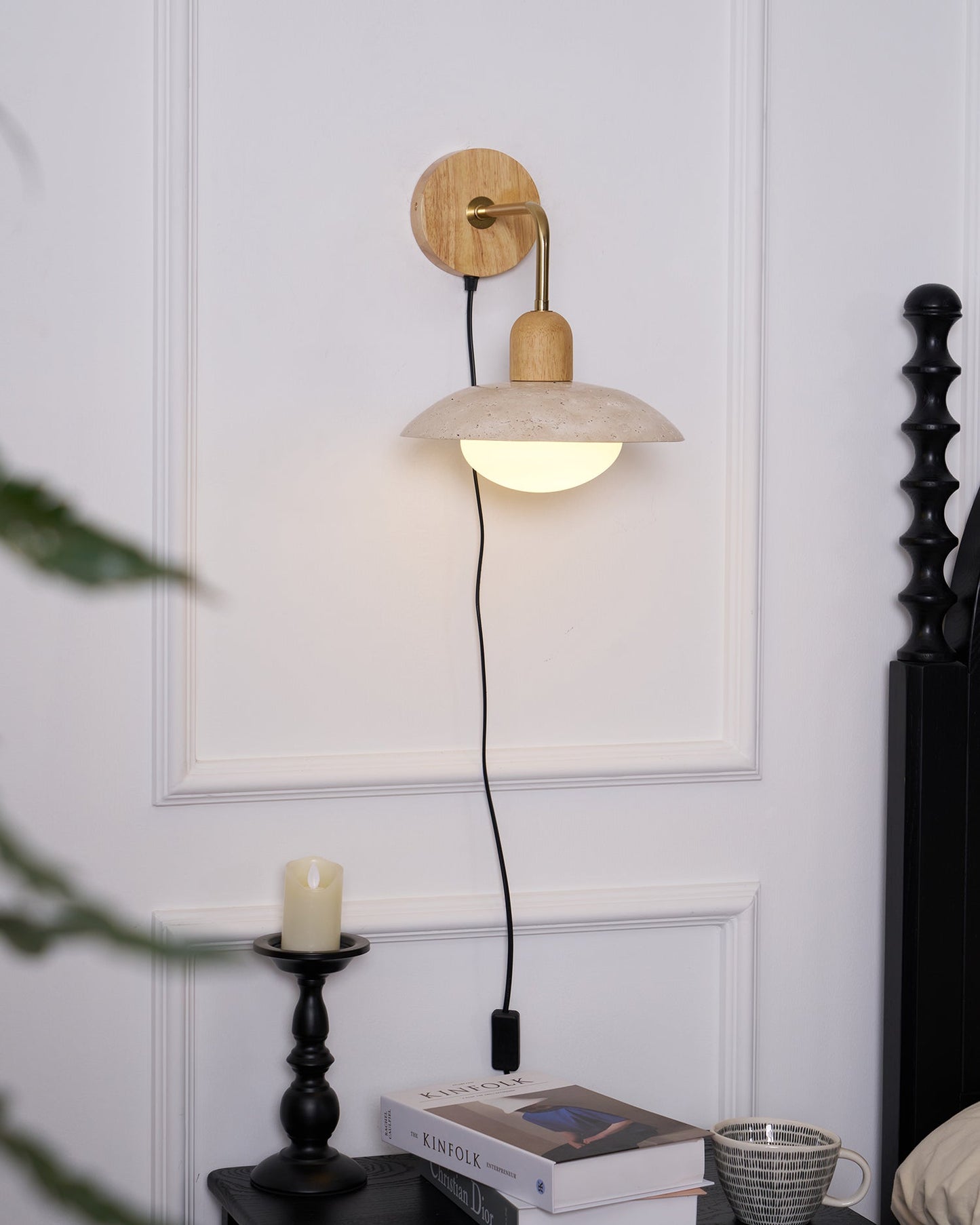 Amélie Carolia Wall Lamp Metal Wood and Travertine LED Lighting
