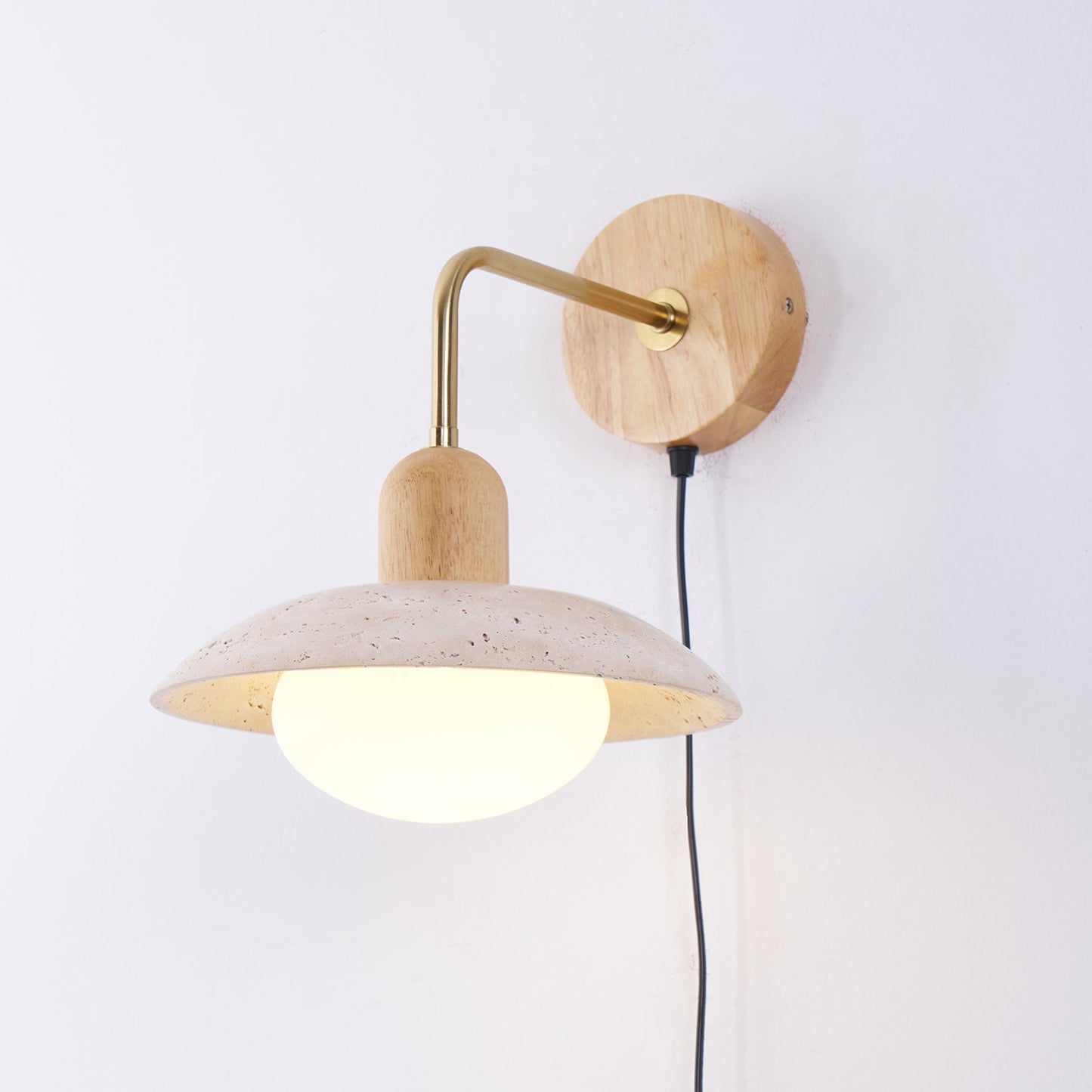 Amélie Carolia Wall Lamp Metal Wood and Travertine LED Lighting