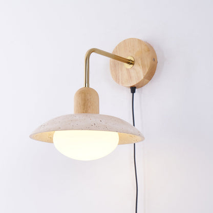 Amélie Carolia Wall Lamp Metal Wood and Travertine LED Lighting