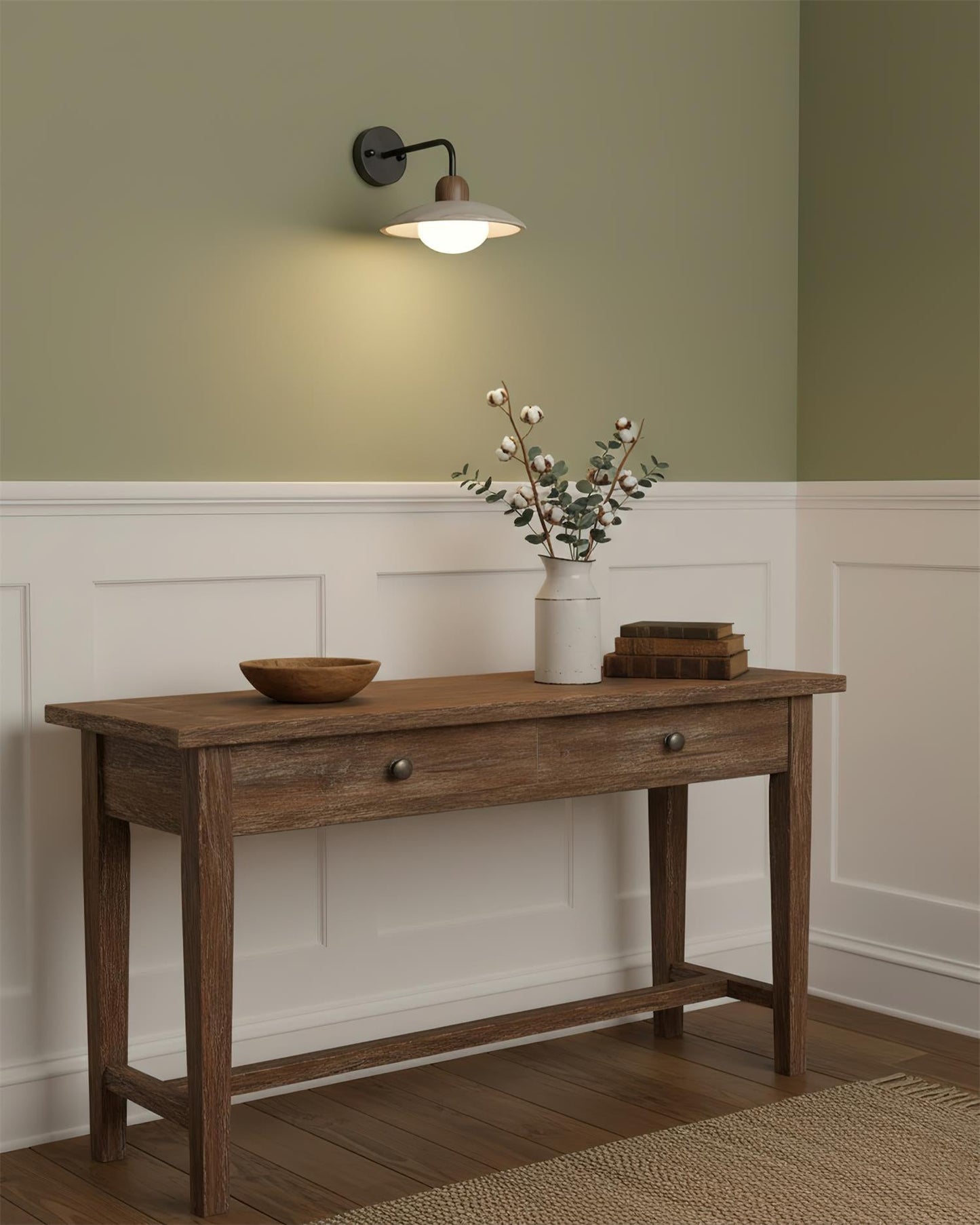 Carolia Travertine Wall Lamp with Wood Base and Brushed Brass Arm