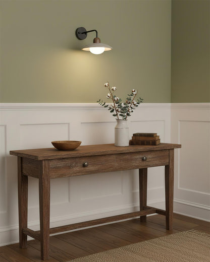 Carolia Travertine Wall Lamp with Wood Base and Brushed Brass Arm
