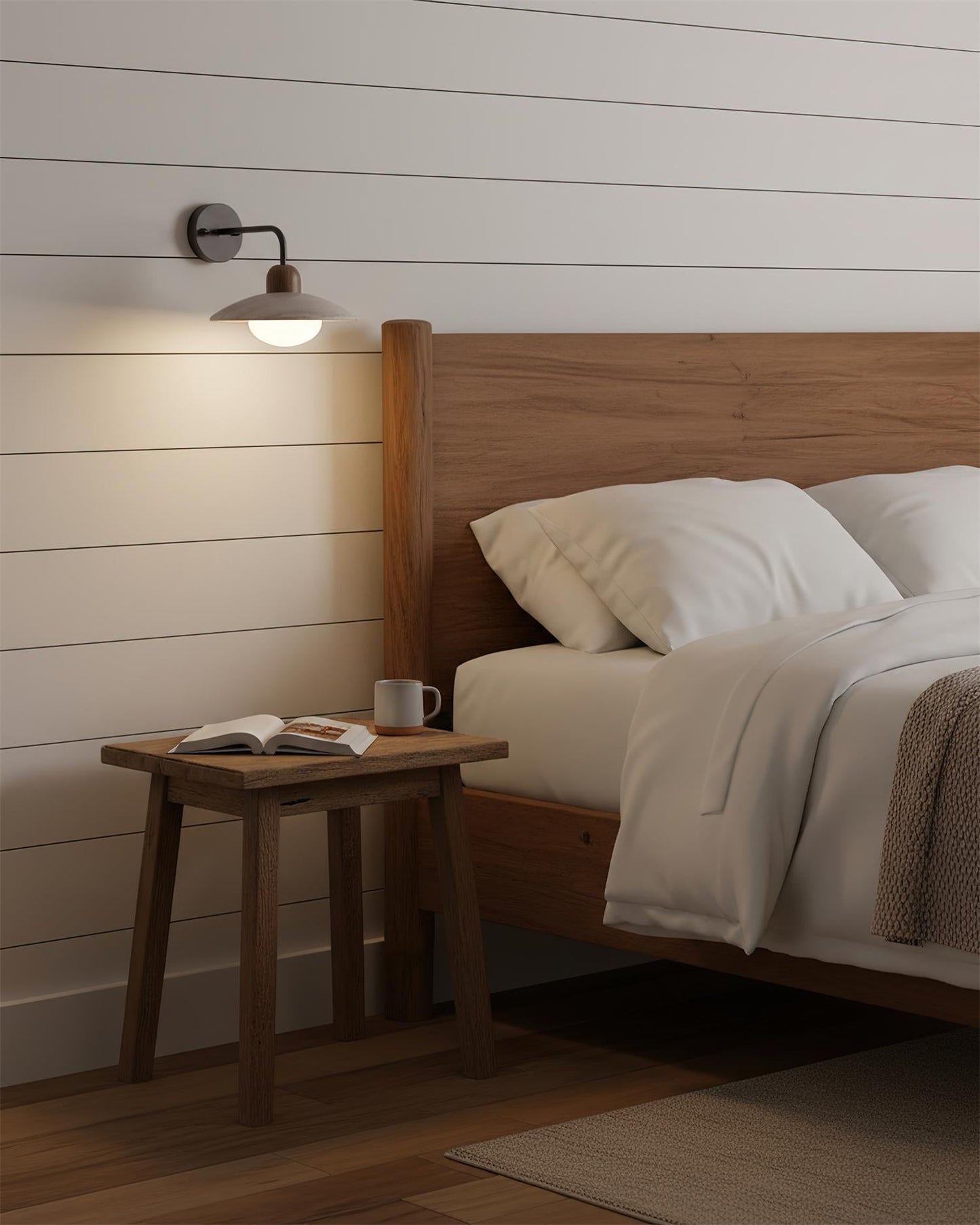 Carolia Travertine Wall Lamp with Wood Base and Brushed Brass Arm