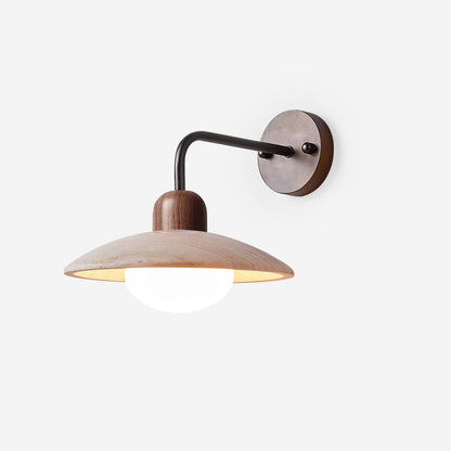 Carolia Travertine Wall Lamp with Wood Base and Brushed Brass Arm