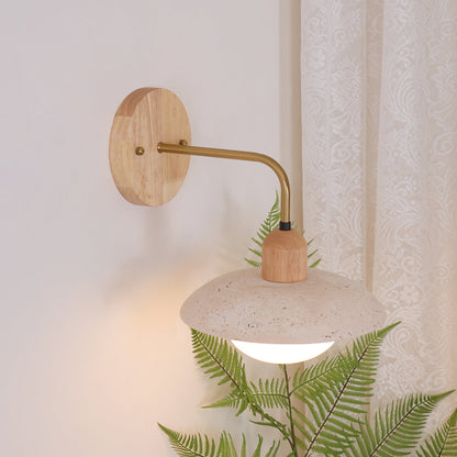 Carolia Travertine Wall Lamp with Wood Base and Brushed Brass Arm