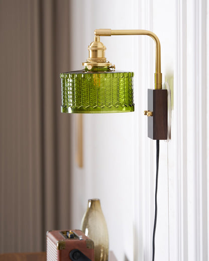 Camille Cavella Plug-In Wall Lamp with Green and Clear Fish-Scale Glass