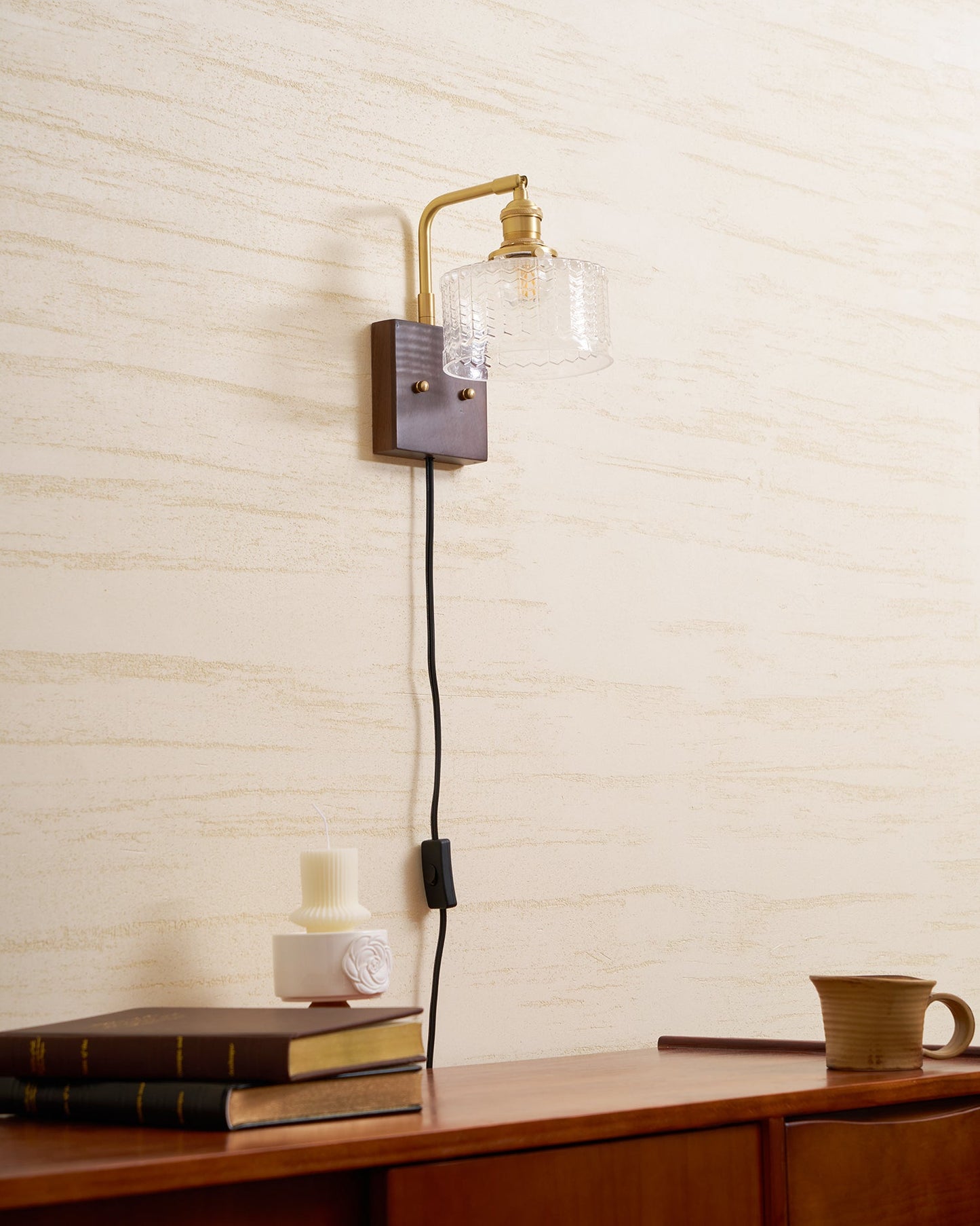 Camille Cavella Plug-In Wall Lamp with Green and Clear Fish-Scale Glass