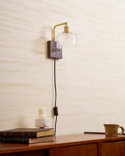 Camille Cavella Plug-In Wall Lamp with Green and Clear Fish-Scale Glass