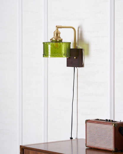 Camille Cavella Plug-In Wall Lamp with Green and Clear Fish-Scale Glass