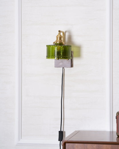 Camille Cavella Plug-In Wall Lamp with Green and Clear Fish-Scale Glass