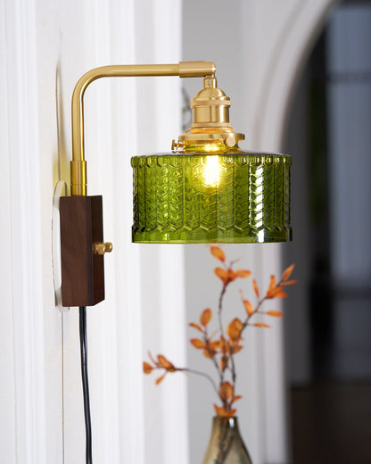 Camille Cavella Plug-In Wall Lamp with Green and Clear Fish-Scale Glass