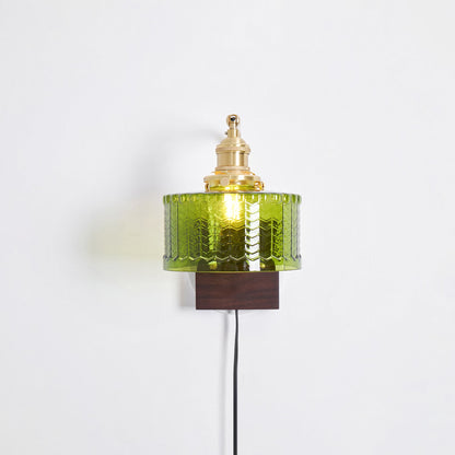 Camille Cavella Plug-In Wall Lamp with Green and Clear Fish-Scale Glass