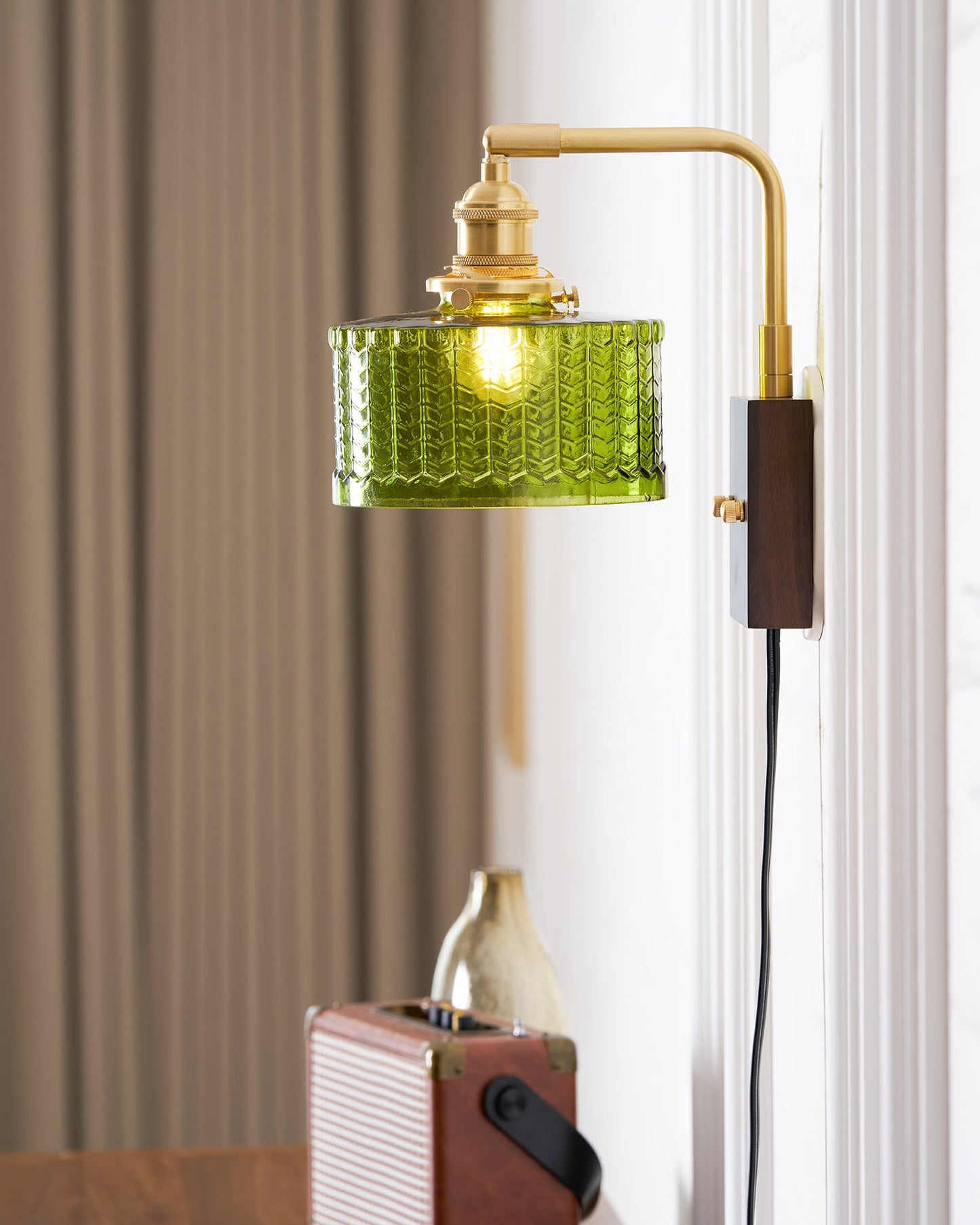 Camille Cavella Plug-In Wall Lamp with Green and Clear Fish-Scale Glass