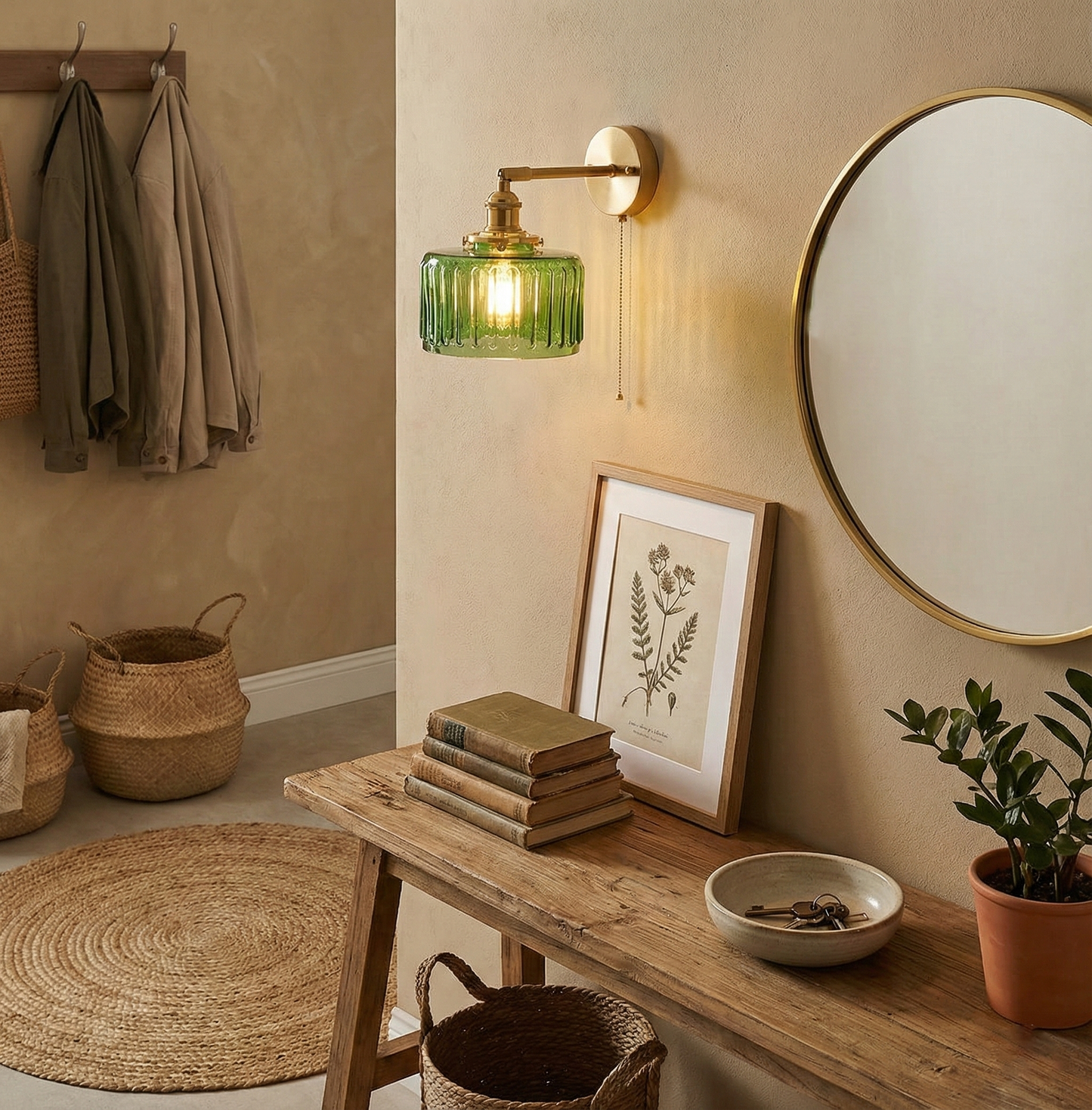 Éliane Cavella Round Wall Lamp with Textured Glass Shade