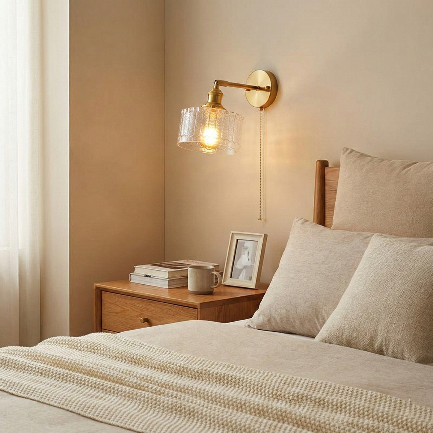 Éliane Cavella Round Wall Lamp with Textured Glass Shade