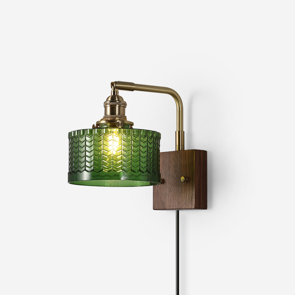 Camille Cavella Plug-In Wall Lamp with Green and Clear Fish-Scale Glass