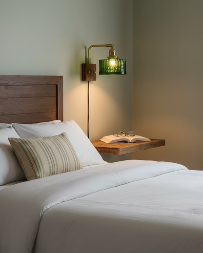 Camille Cavella Plug-In Wall Lamp with Green and Clear Fish-Scale Glass
