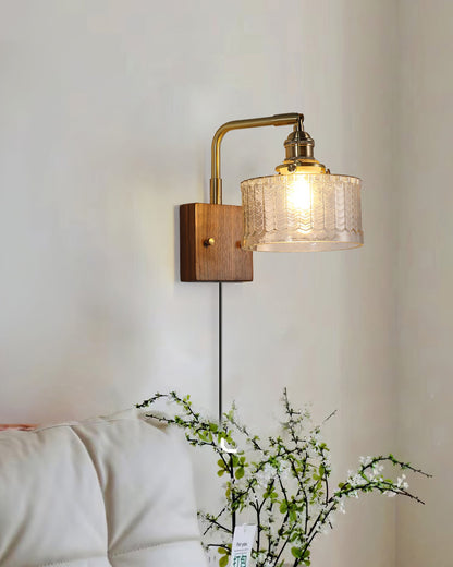 Camille Cavella Plug-In Wall Lamp with Green and Clear Fish-Scale Glass