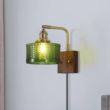 Camille Cavella Plug-In Wall Lamp with Green and Clear Fish-Scale Glass